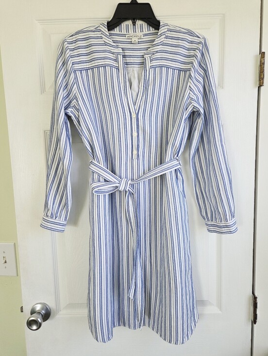 J. Crew Dresses & Skirts - J. Crew Striped Cotton Women's Shirt Dress with Tie Belt - Blue & White Size M